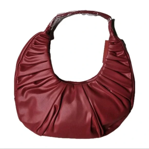 Badgley Mischka Red Ruched Leather Hobo - Picture 2 of 10